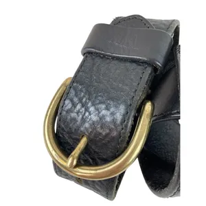 *Black Pebbled Leather Belt Unisex Goth Witchy Whimsigoth Biker Moto Gold Buckle thumbnail 2