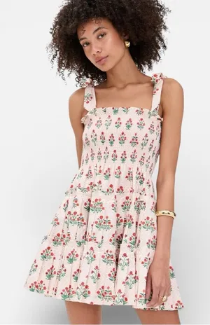 Hill House Ribbon Charlotte Nap Mini Dress in Block Print Poppy thumbnail 1