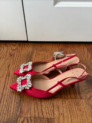 a new day Red Pointed Slingback Heels with Crystal Buckle Size 7.5 New thumbnail 5