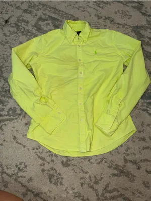 Vintage Ralph Lauren Sport Women's 4 Neon Lime Yellow Button Down Shirt thumbnail 2