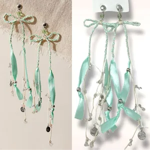 Free People Candy Baby Bow Dangle Earrings Sea Foam Ivory Braid Coquette Mermaid thumbnail 2