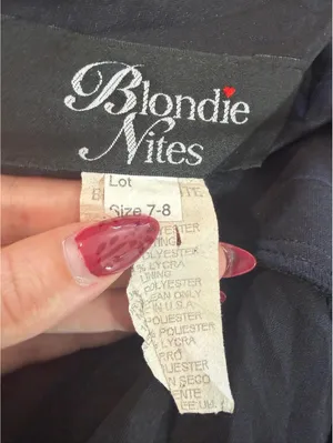 Vintage Blondie Nites Black Rosette Mesh Overlay High Low Evening Gown thumbnail 7