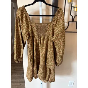 Universal Threads Olive Green Floral Smocked Back Mini Dress Long Sleeve Large thumbnail 5