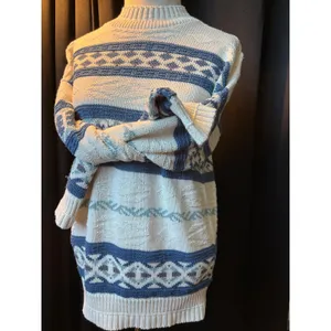 Vintage Cafe La Vie Blue Cream Geometric‎ Fair Isle Mock Neck Knit Sweater thumbnail 5