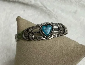 Silver Nickle Bell Faux Turquoise cuff bracelet thumbnail 1