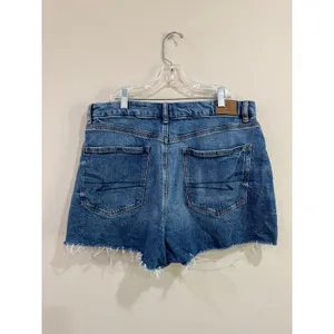 American Eagle High‎ Rise Denim Shorts Frayed Hem Blue Jean Shorts Size 12 thumbnail 2