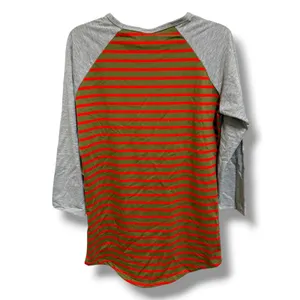 LuLaRoe Randy Red Olive Stripe Raglan Baseball Tee Women's XXS NWT USA thumbnail 4