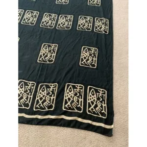 Fabric Souvenir Rectangle Beach Boho Hippy Fish Black Tan Symbols 3.5ft … thumbnail 3