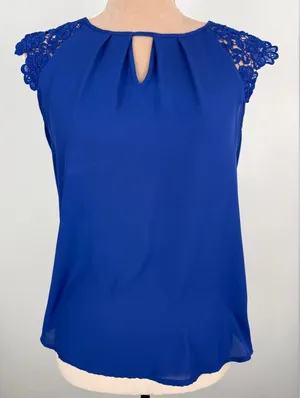 Express Royal Blue Lace Accent Blouse thumbnail 1