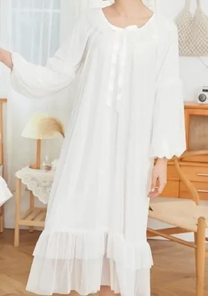 Vtg Princess Nightgown Small Bridal Peignoir White‎ Puff Sleeve Honeymoon Ruffle thumbnail 1