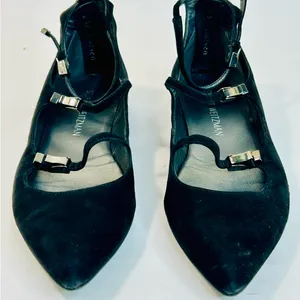 Stuart Weitzman 'Flippy' Three-Strap Mary Jane Flats in Black Suede size 7.5 thumbnail 8