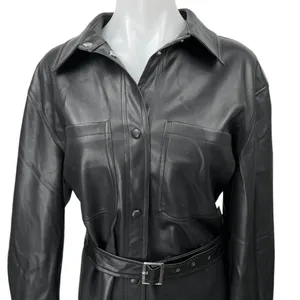 Vero Moda Women's Black Vegan Faux Leather Belted Button Up Trench Coat Jacket M thumbnail 3