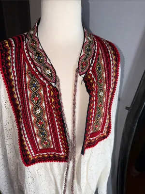 Zara White Eyelet Tunic with Red Multicolor Embroidered Yoke thumbnail 5