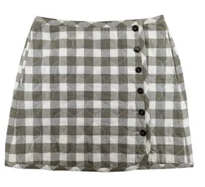 Madewell‎ Quilted Flannel Mini Skirt Gingham Checkered Side Button NH136 Size 4 thumbnail 1