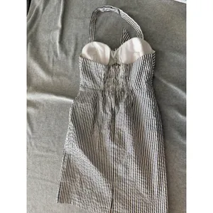 Kim Rogers Halter Dress Petite 6P Seersucker Stripe Navy White 222373KR thumbnail 9