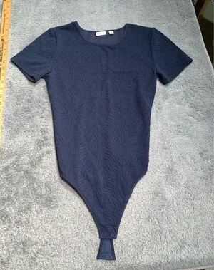 Babaton Navy Blue Textured Bodysuit medium thumbnail 1