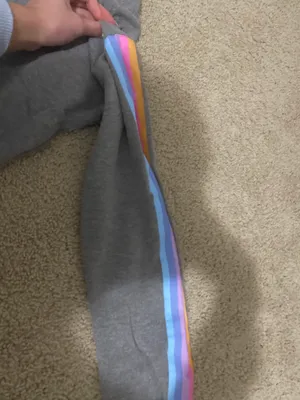 grey and colorful striped sweatshirt thumbnail 5
