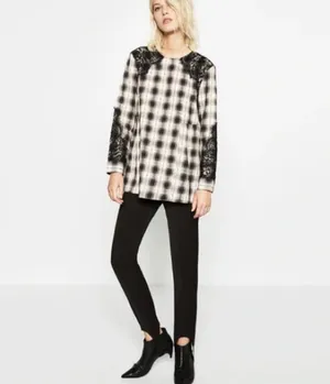 Zara Plaid Lace Ruffled Top thumbnail 2