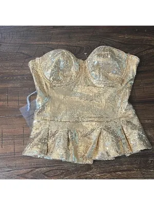Bebe Uptown‎ Sequin Peplum Bustier Top Gold Size Small NWT thumbnail 4