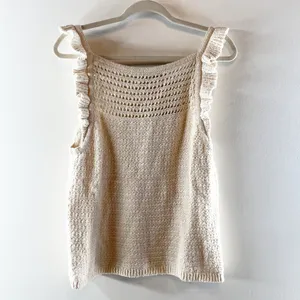 Madewell Sleeeveless Ruffled Strap Crochet Sweater Tank Top Marled Vanilla XL thumbnail 5