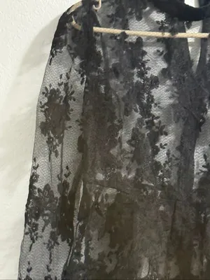 Eilly bazar Black Floral Lace Sheer Long Sleeve Peplum shirt Romantic L thumbnail 3