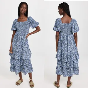 NWT English Factory tiered ruffle floral texturized maxi dress puff‎ sleeve sz M thumbnail 2