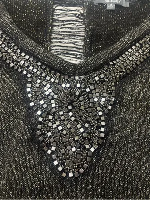 Miss Me Beaded Embellished Lace Trim Top Sweater Size Medium Y2K Glam Boho thumbnail 5