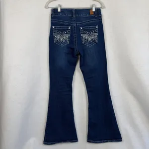 Gogo Jeans Y2k Gogo Womens Dark Wash Flare Leg‎ Embroidered Studded Denim Blue LowRise 7/28 thumbnail 5