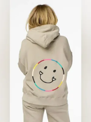 Kerri Rosenthal Beige Boyfriend Hoodie with Color-Block Smiley Back Size Large thumbnail 2