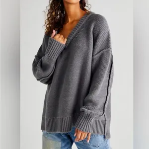 Free People Alli V-neck oversized Sweater Gray- Size XS thumbnail 3