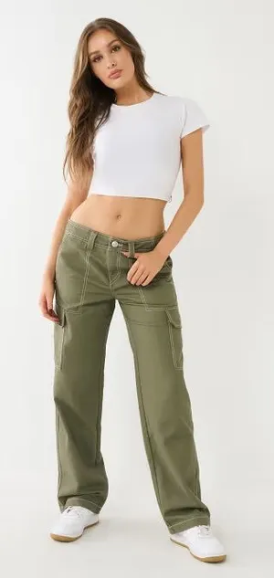 NWT True Religion Olive Wide-Leg Cargo Pants 1199 thumbnail 1