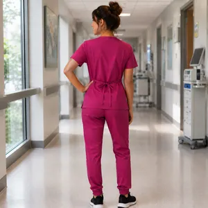 New York Laundry Medics Burgandy Shorts Sleeve Scrub Top, S thumbnail 4