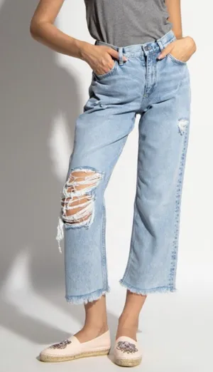 AllSaints April Boys Distressed Ripped Boyfriend Denim Women’s Jean size 27‎ thumbnail 1