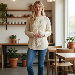 Talbots S Cable Knit Bobble Sweater Ivory Chunky Cozy Winter‎ Holiday Xmas Wool thumbnail 4