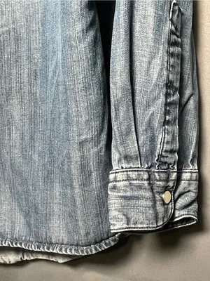 Indigo denim shirt Medium ~ Soft Excellent ~ Lightweight Weatern Snap thumbnail 3