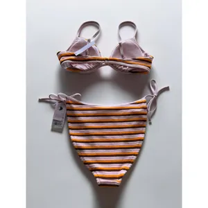 Wild Fable Pink Orange Striped Underwire Bikini Set‎ High Leg Terry Swimsuit M thumbnail 2