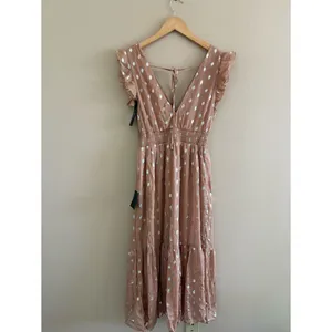 Lulus Cause to Celebrate Mauve and Silver Ruffled Tiered Midi Dress Size Small thumbnail 3