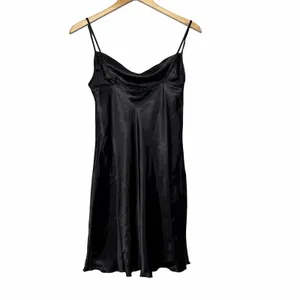 Y2K bebe Black Satin Slip Dress M Cowl Neck Mini Going Out Made USA Minimalist thumbnail 3