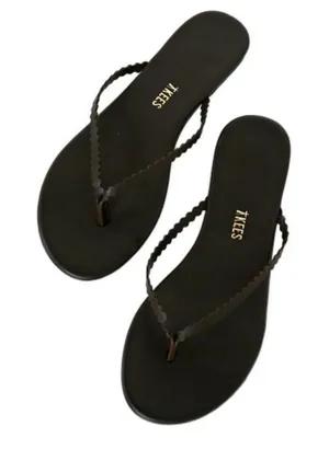 TKEES Black Leather Scalloped Thong Sandals, Size 9 thumbnail 1
