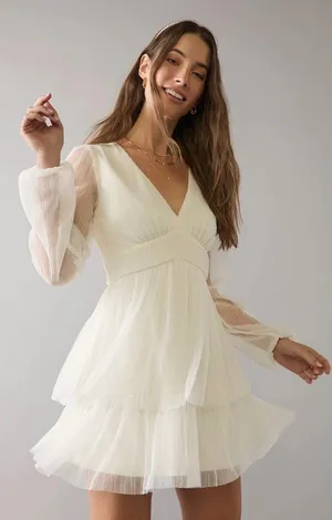 Francesca’s Shimmer Dress White Size L thumbnail 1