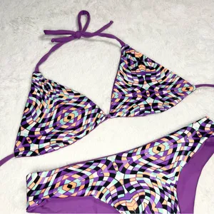 Trippy Purple Geometric Print Triangle Bikini Set Size Small Beach Rave Festival thumbnail 5