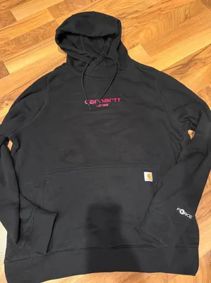 Carhartt Hoodie Womens XL Black Force Relaxed Fit Pink Logo Sweatshirt gorpcore thumbnail 1