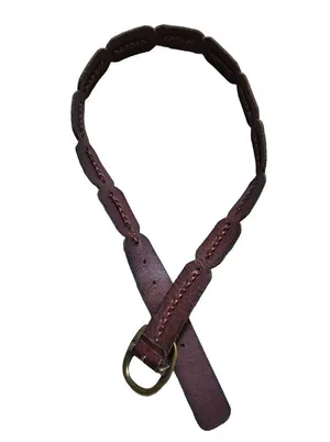 VTG Belt Braided Linked Leather Hippy Boho Hand Tooled Flowers Brass Buckle 37” thumbnail 4
