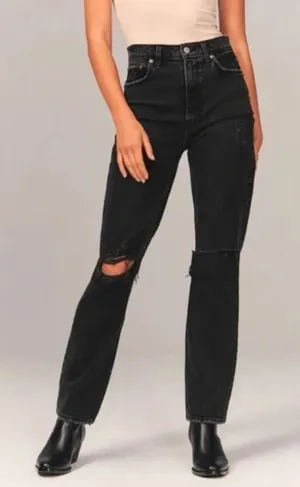 Abercrombie & Fitch | 90s Straight Ultra High Rise Distressed‎ Black Jeans Sz 27 thumbnail 1