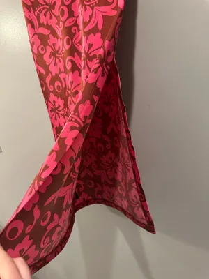 Urban Outfitters Pink and Brown Patterned Satin Slip Midi Skirt with Slit thumbnail 7