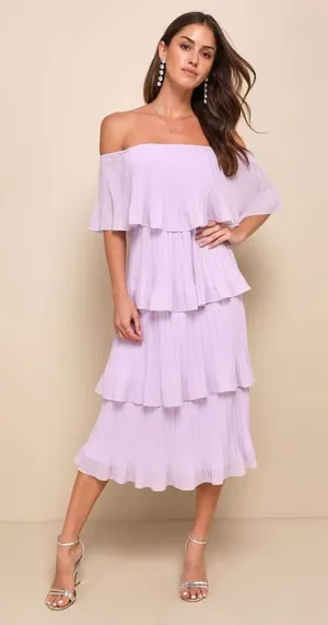 Lulus Gala Ready Lavender Off-the-Shoulder Ruffle Midi Dress Size Small Vacation thumbnail 1