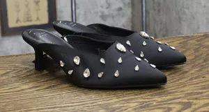 A New Day Katia Rhinestone Teardrop Satin Mule Heels 94663382 Black 8.5M thumbnail 1
