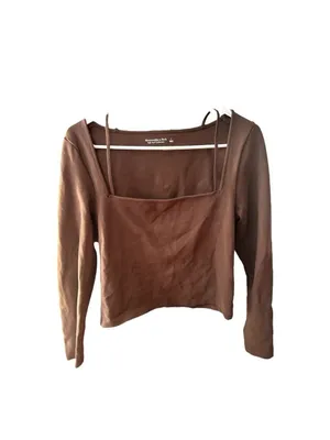 Abercrombie & Fitch Long Sleeve Strappy Ponte Top Brown Large thumbnail 5