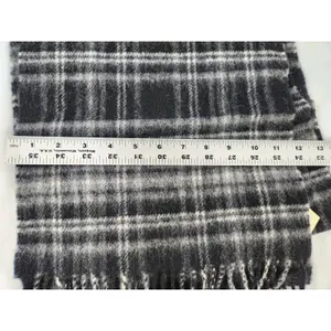 NWT John Hanly & Co Woven in‎ Ireland 100% Lambswool Scarf Black Plaid Fringe thumbnail 6
