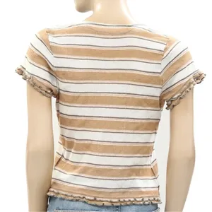 NWT Free People Garner Tee Shirt Top Striped Ruffle Short Sleeve Size Small thumbnail 8
